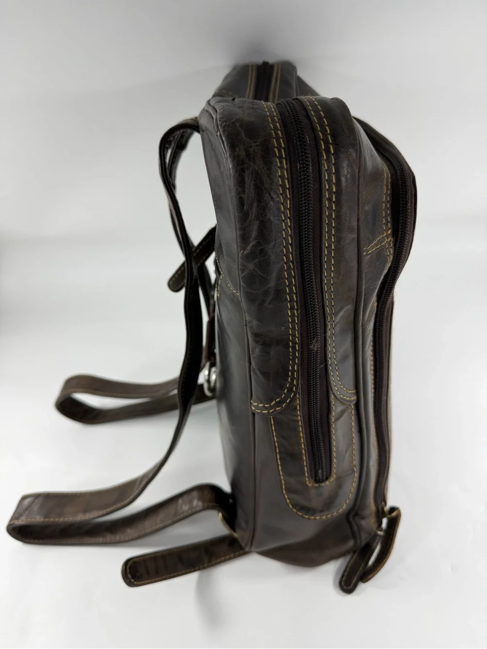 Vintage Distressed Leather Backpack Marco Daniela Brown Laptop Travel Bag